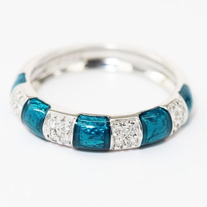 Picture of 18k White Gold Diamond & Enamel Stacking Ring