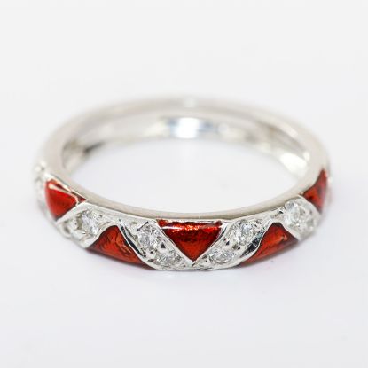 Picture of 18k White Gold Diamond & Red Enamel Stacking Ring