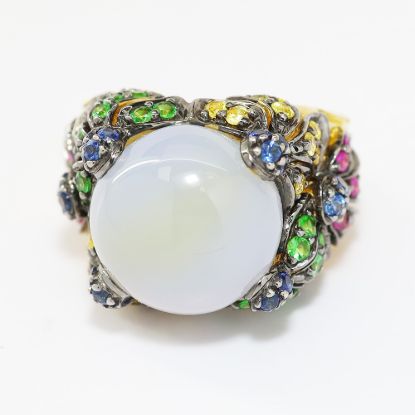Picture of LeVian 18k Yellow Gold Moonstone, Sapphire, Ruby, and Tsavorite Garnet Ring