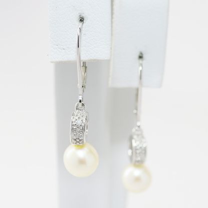Picture of 14k White Gold Diamond & Pearl Dangle Earrings