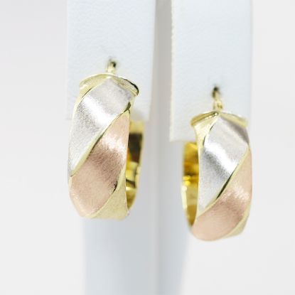 Picture of 14k Tri-Colored Gold Brushed Hoop Earrings