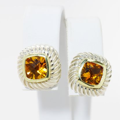 Picture of Sterling Silver and 14k Gold Cushion Cut Citrine Earrings