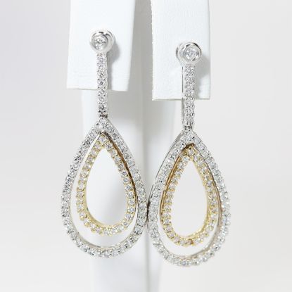 Picture of 14k Two Tone Gold Diamond Double Framed Tear Drop Earrings