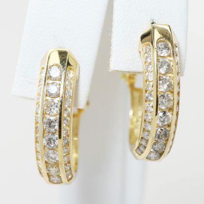 Picture of 14k Yellow Gold Diamond Hoop Earrings