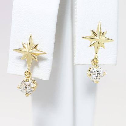 Picture of 14k Yellow Gold Diamond Star Drop Earrings