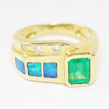 Picture of 18k Yellow Gold Emerald, Opal, & Diamond Ring