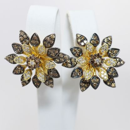 Picture of 14k Yellow Gold Brown & White Diamond Earrings