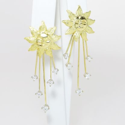 Picture of 18k Yellow Gold Diamond Sun Rays Drop Earrings