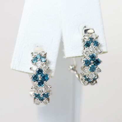 Picture of 14k White Gold Blue & White Diamond Flower Half-Hoop Earrings
