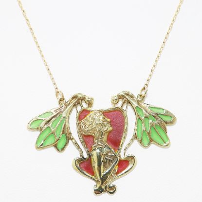 Picture of 14k Yellow Gold Art Nouveau Revival Plique-à-jour Necklace