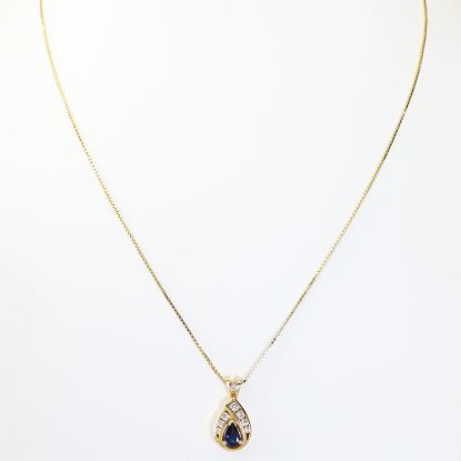 Picture of 14k Yellow Gold Sapphire & Diamond Pear Shaped Pendant