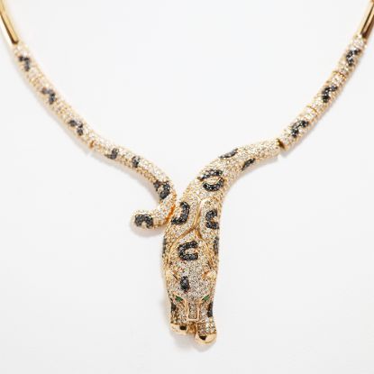 Picture of 14k Rose Gold Diamond & Emerald Bead Set Panther Necklace