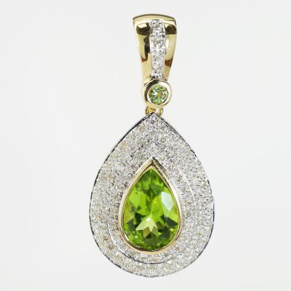 Picture of 14k Two Tone Gold Peridot & Diamond Pear Shaped Pendant