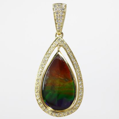 Picture of 14k Yellow Gold Pear Cut Ammolite & Diamond Pendant