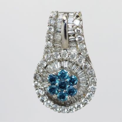 Picture of 14k White Gold Blue & White Diamond Flower Pendant