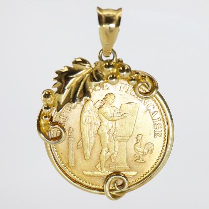 Picture of 14k Yellow 20 Francs Gold Coin Pendant with Grapevine Bezel