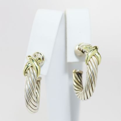 Picture of David Yurman Sterling Silver & 14k Yellow Gold X Hoop Earrings