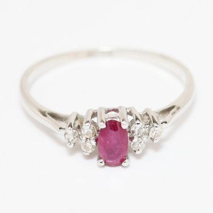 Picture of 14k White Gold Oval Ruby & Diamond Ring