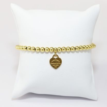Picture of Tiffany & Co. 18k Yellow Gold Heart Tag Beaded Bracelet