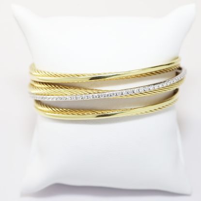 Picture of David Yurman 18k Two Tone Gold Diamond 4-Row Cable Crossover Cuff Bracelet
