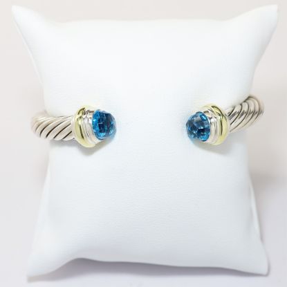 Picture of David Yurman Sterling Silver & 14k Yellow Gold Cable Bangle with Blue Topaz 