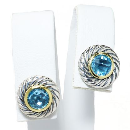 Picture of David Yurman Sterling Silver & 18k Yellow Gold Round Topaz Cable Earring Studs