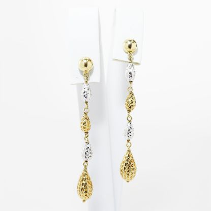 Picture of 10k Two Tone Gold Textured Tear Drop Dangling Earrings