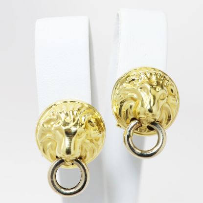 Picture of 14k Yellow Gold Lion Head Door Knocker Earrings