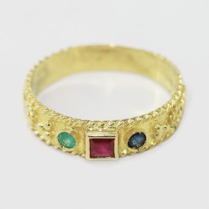 Picture of 18k Yellow Gold Ruby, Sapphire, & Emerald Ring 