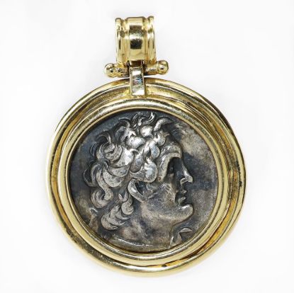 Picture of Ancient Roman Vespasian Eagle Coin Pendant with 18k Yellow Gold Bezel