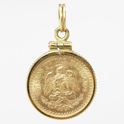 Picture of 1945 Dos y Medio Pesos Gold Coin Pendant with 14k Yellow Gold Bezel