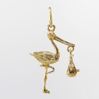 Picture of 14k Yellow Gold Stork with Dangling Infant Charm Pendant