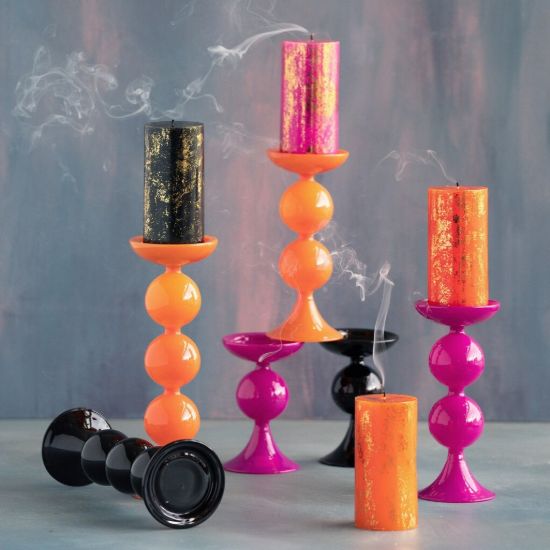 Picture of 'Trick or Sweet' Glass Pillar Candle Holder, Magenta 9.25"