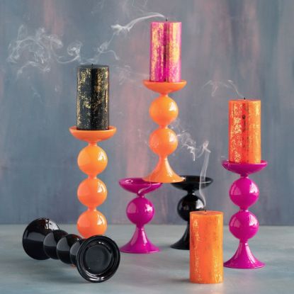 Picture of 'Trick or Sweet' Glass Pillar Candle Holder, Magenta 6.5"