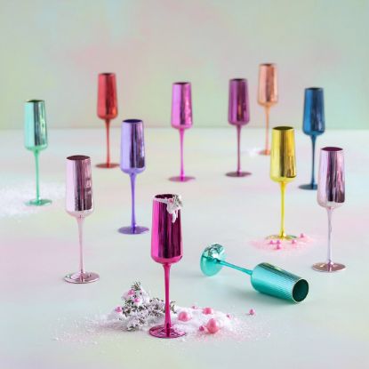 Picture of Garnet 'Rainbow Reflective' Glass Champagne Flute Pair