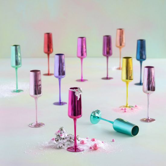 Picture of Sapphire 'Rainbow Reflective' Glass Champagne Flute Pair