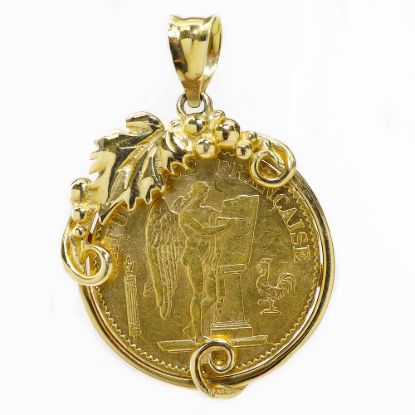 Picture of 14k Yellow 20 Francs Gold Coin Pendant with Grapevine Bezel
