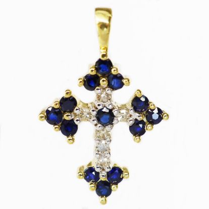 Picture of 14k Yellow Gold Sapphire & Diamond Cross Pendant