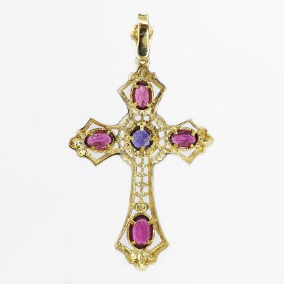 Picture of 14k Yellow Gold Garnet & Lolite Cross Pendant 