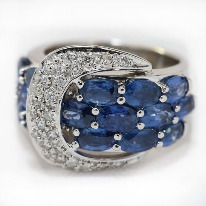 Picture of 14k White Gold Diamond & Sapphire Belt Buckle Ring