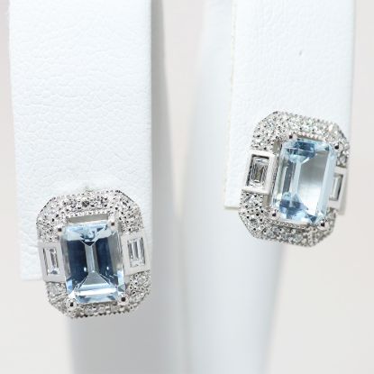 Picture of 14k White Gold Aquamarine & Diamond Halo Earrings