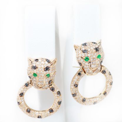 Picture of 14k Rose Gold Diamond & Emerald Bead Set Panther Earrings