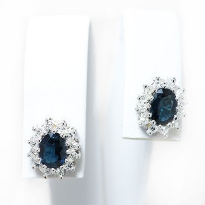 Picture of 14k White Gold Oval Sapphire & Diamond Halo Earring Studs