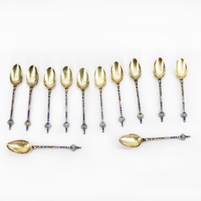 Picture of Antique Set of 12 Gorham Gilt Sterling Silver Demitasse Spoons with Enameled Handles