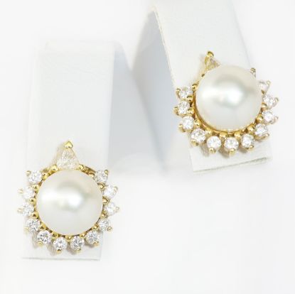 Picture of 18k Yellow Gold South Sear Cultured Pearl & Diamond Halo Earrings