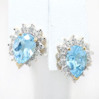 Picture of 14k Yellow Gold Pear Cut Topaz & Diamond Halo Earring Studs