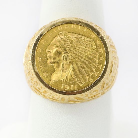 Picture of 14k Yellow Gold 1911 Indian Head Half Eagle Gold Coin Ring
