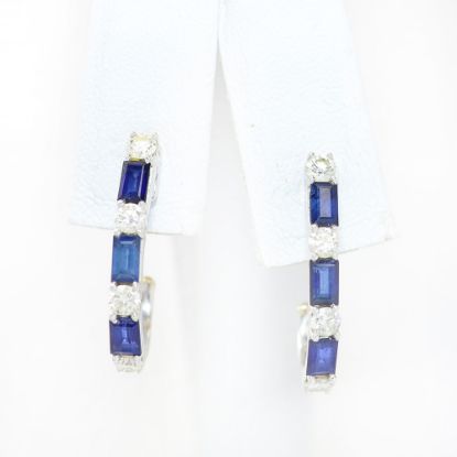 Picture of 14k White Gold Sapphire & Diamond Half Hoop Earrings