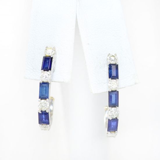 Picture of 14k White Gold Sapphire & Diamond Half Hoop Earrings