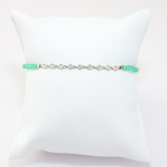 Picture of 14k White Gold Beaded Emerald & Diamond Bezel Bracelet